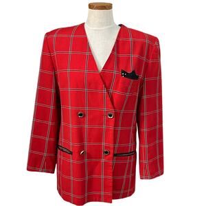 Vtg Red Plaid Blazer L 14 Double Breasted 90s Clueless Costume Kate McNaughton